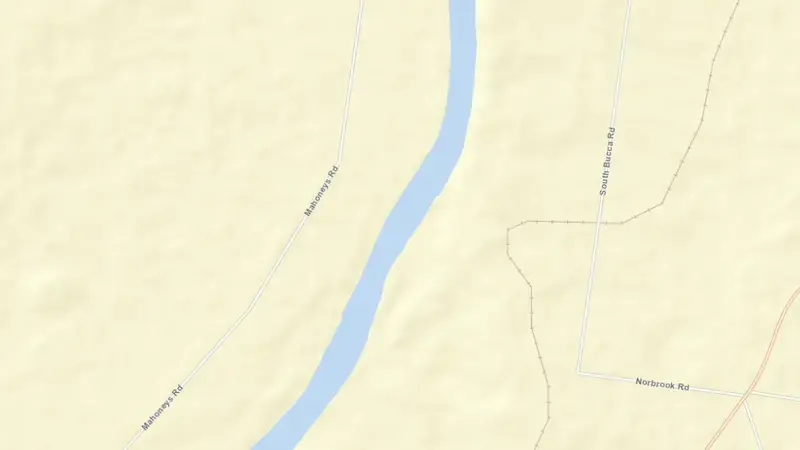 Road map of Bucca Weir reservoir, Queensland, Australia