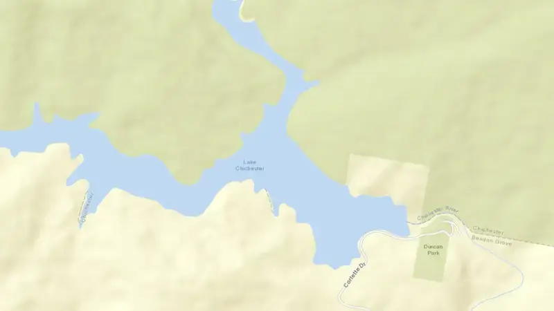 Road map of Chichester reservoir, New South Wales, Australia