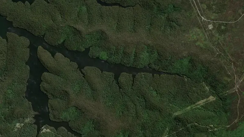 Satellite view of Cordeaux reservoir, New South Wales, Australia