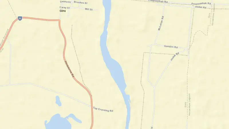 Road map of Giru Weir reservoir, Queensland, Australia