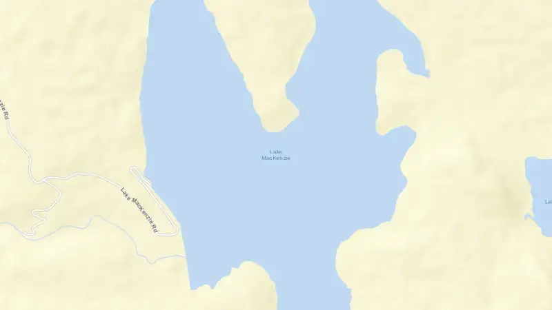 Road map of Lake Mackenzie reservoir, Tasmania, Australia