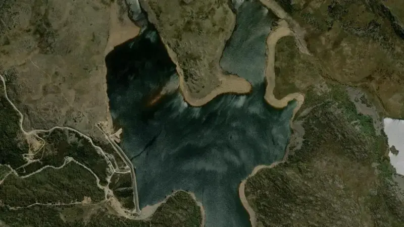 Satellite view of Lake Mackenzie reservoir, Tasmania, Australia
