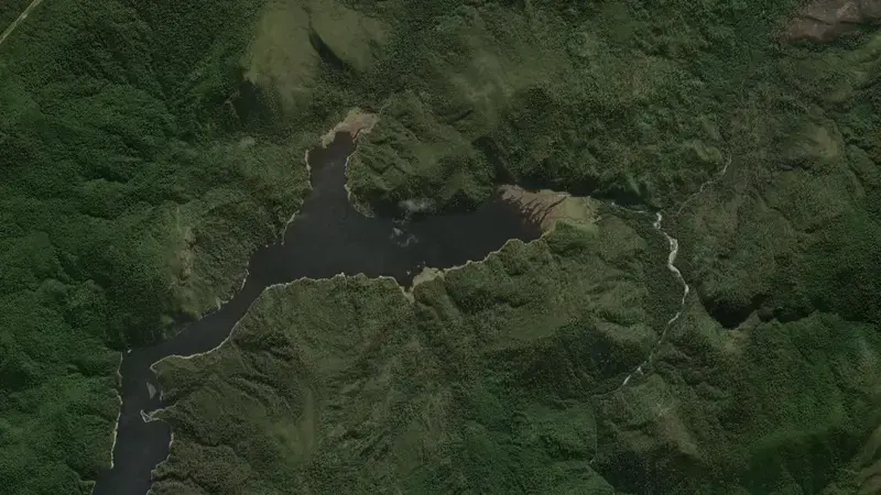 Satellite view of Lake Mackintosh reservoir, Tasmania, Australia