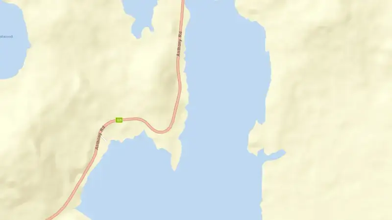 Road map of Lake Plimsoll reservoir, Tasmania, Australia