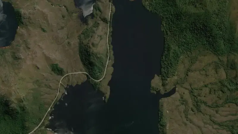 Satellite view of Lake Plimsoll reservoir, Tasmania, Australia