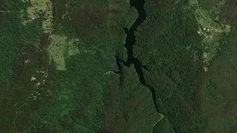 Satellite view of Little Nerang reservoir, Queensland, Australia