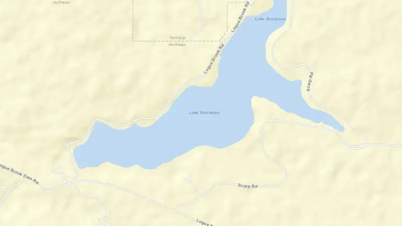Road map of Logue Brook reservoir, Western Australia, Australia