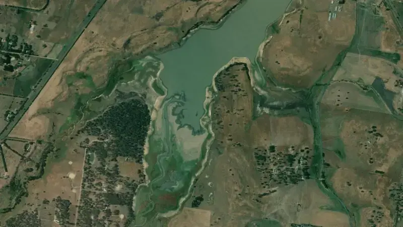Satellite view of Malmsbury reservoir, Victoria, Australia