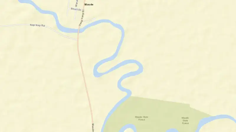 Road map of Maude Weir reservoir, New South Wales, Australia