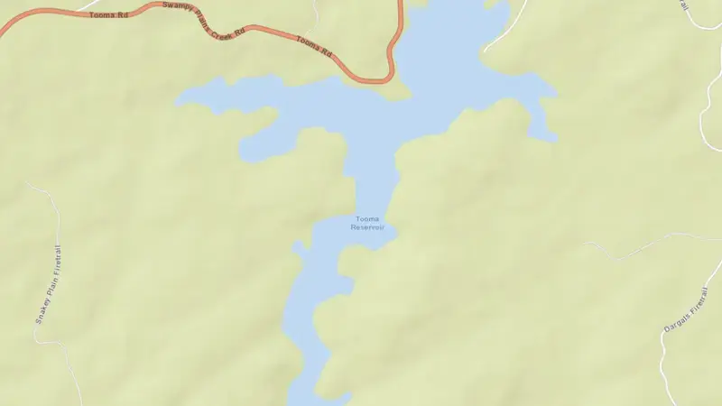 Road map of Tooma Reservoir reservoir, New South Wales, Australia