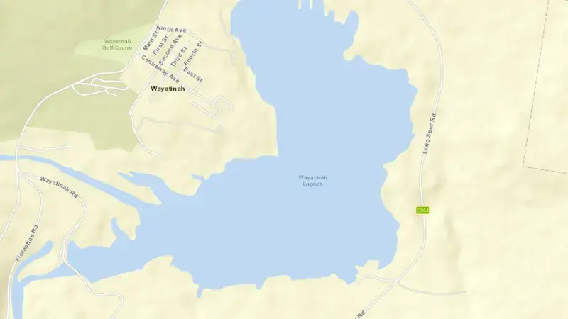 Road map of Wayatinah Lagoon reservoir, Tasmania, Australia