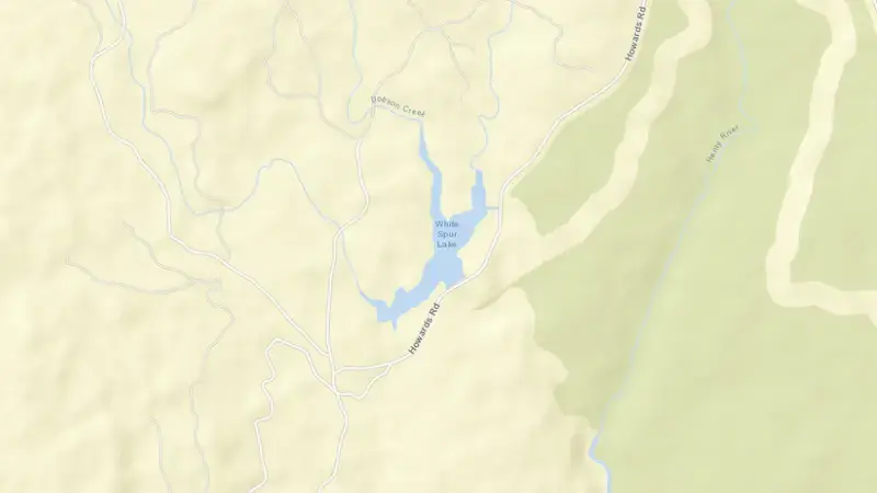Road map of White Spur Lake reservoir, Tasmania, Australia