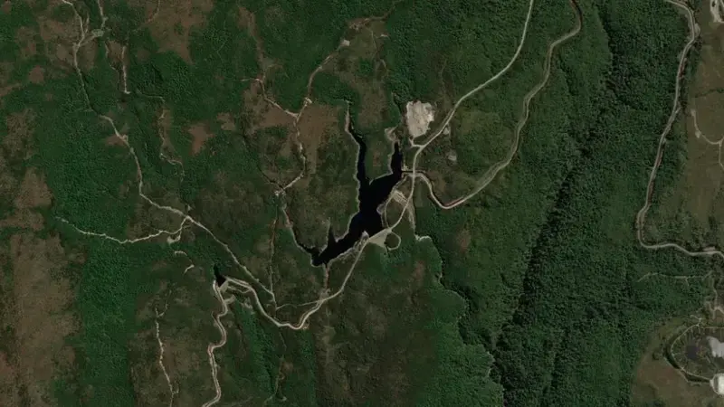 Satellite view of White Spur Lake reservoir, Tasmania, Australia
