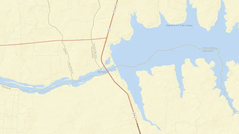 Road map of TRÊS IRMÃOS reservoir, São Paulo, Brazil