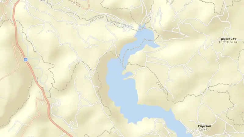 Road map of Evretou reservoir, Paphos, Cyprus