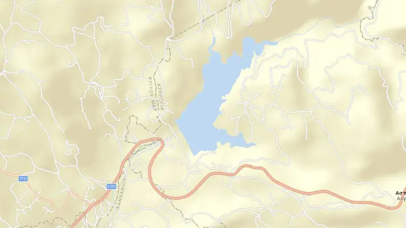 Road map of Kannaviou reservoir, Paphos, Cyprus