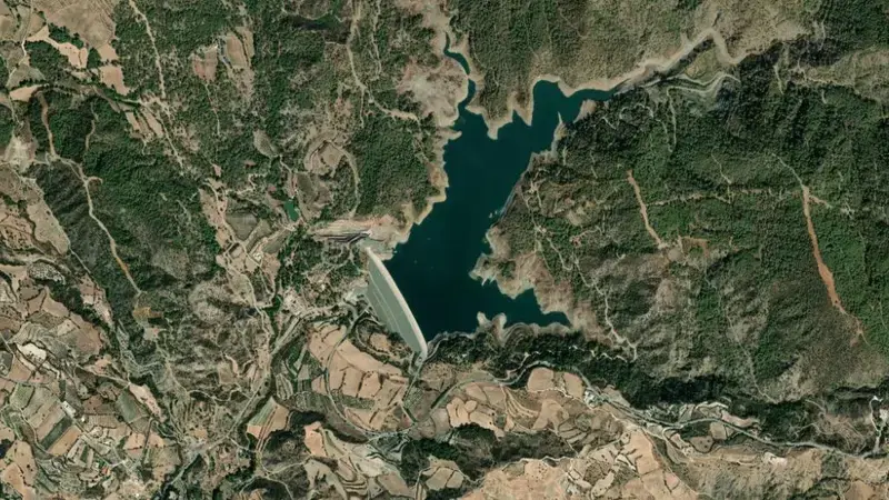 Satellite view of Kannaviou reservoir, Paphos, Cyprus