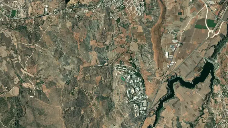 Satellite view of Klirou reservoir, Nicosia, Cyprus