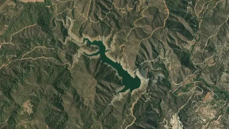 Satellite view of Lefkara reservoir, Larnaca, Cyprus