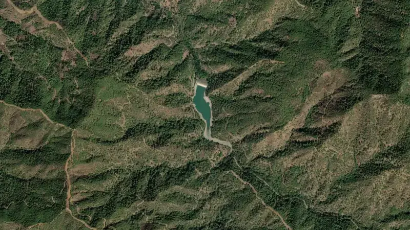 Satellite view of Pomos reservoir, Paphos, Cyprus