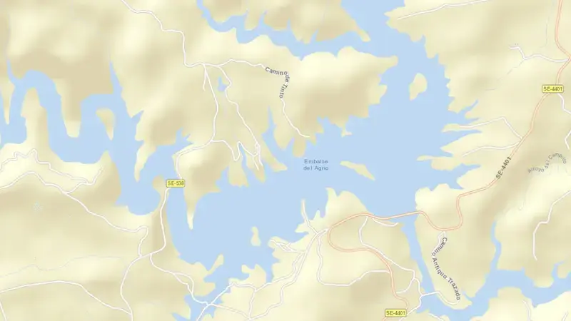 Road map of Agrio (Aznalcollar) reservoir, Guadalquivir, Spain