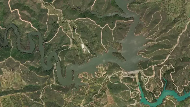 Satellite view of Agrio (Aznalcollar) reservoir, Guadalquivir, Spain