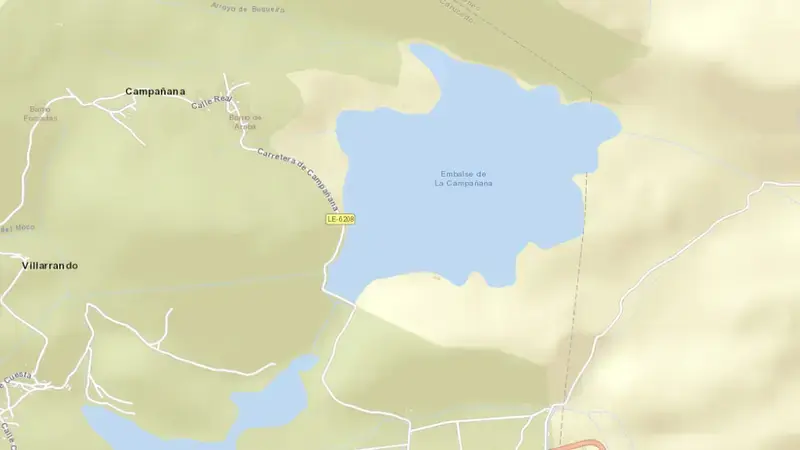 Road map of La Campañana reservoir, León, Castile and León, Spain