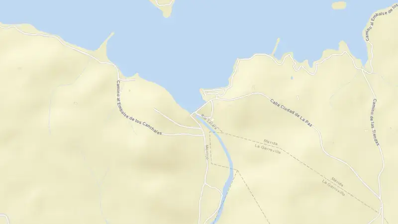 Road map of Canchales reservoir, Guadiana, Spain