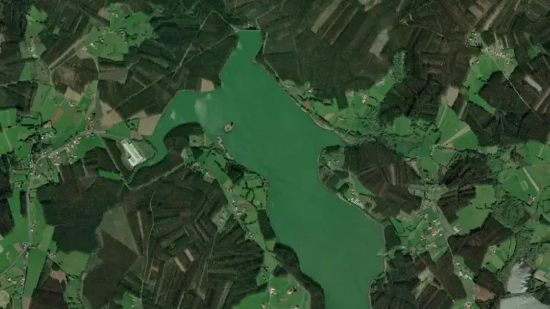 Satellite view of Forcadas, As reservoir, Galicia Costa, Spain
