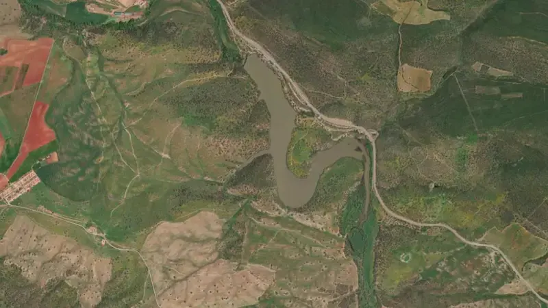 Satellite view of Fresneda reservoir, Guadalquivir, Spain