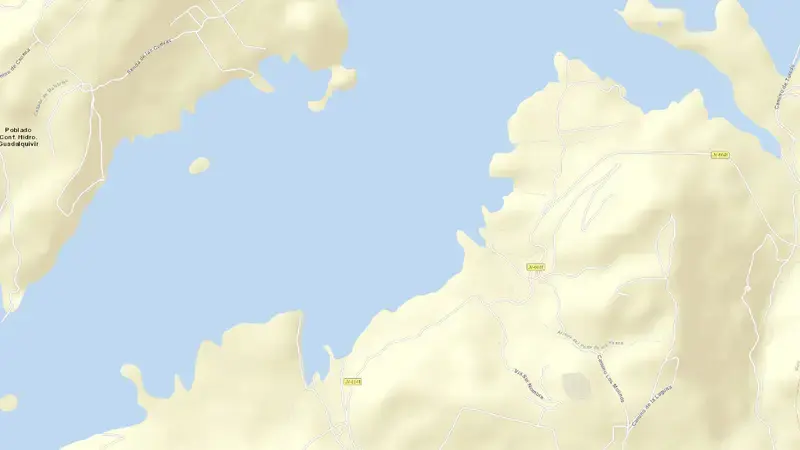 Road map of Giribaile reservoir, Jaén, Andalusia, Spain