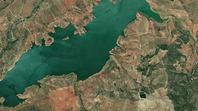 Satellite view of Giribaile reservoir, Jaén, Andalusia, Spain