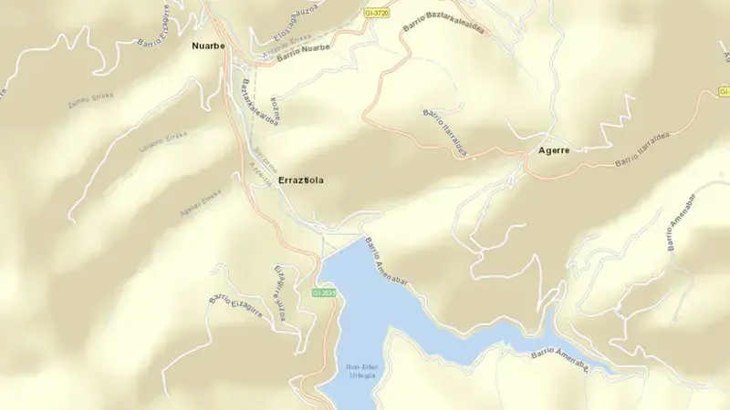 Road map of Ibai-Eder reservoir, Cuencas Internas del País Vasco, Spain