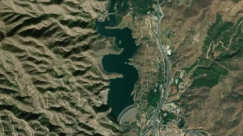 Satellite view of Limonero reservoir, Cuenca Mediterránea Andaluza, Spain