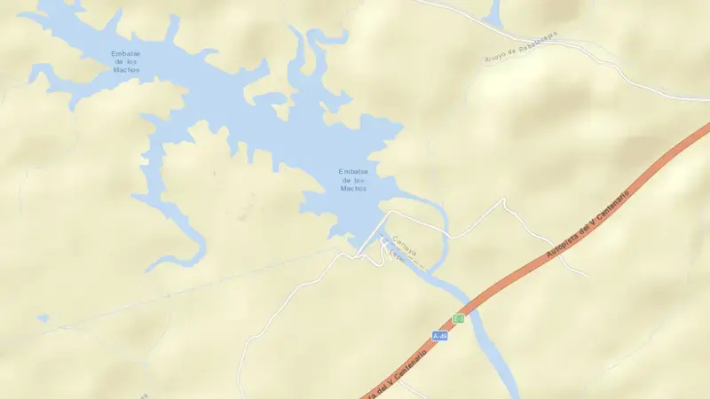 Road map of Los Machos reservoir, Tinto, Odiel y Piedras, Spain