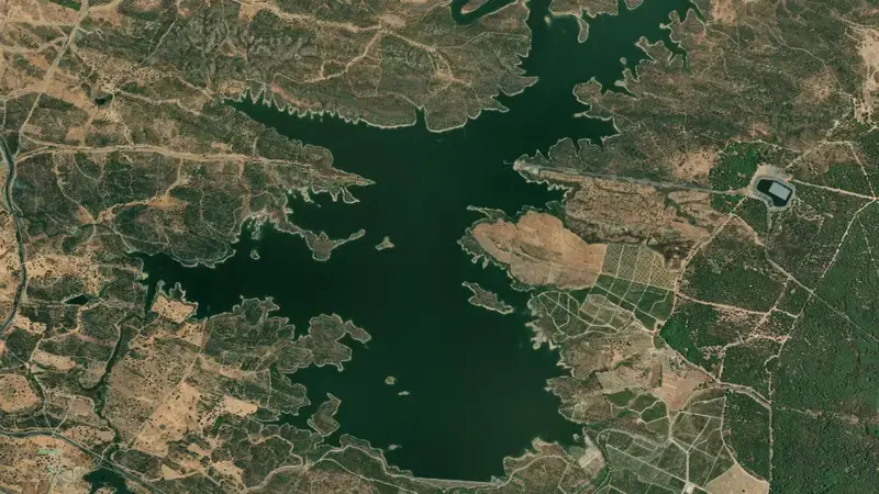 Satellite view of Piedras reservoir, Tinto, Odiel y Piedras, Spain