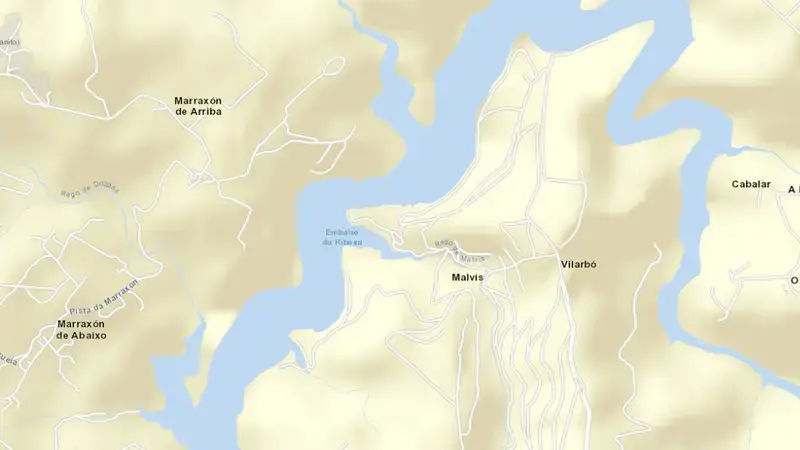 Road map of Ribeira, A reservoir, Galicia Costa, Spain