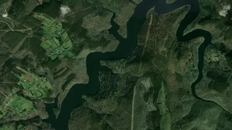 Satellite view of Ribeira, A reservoir, Galicia Costa, Spain