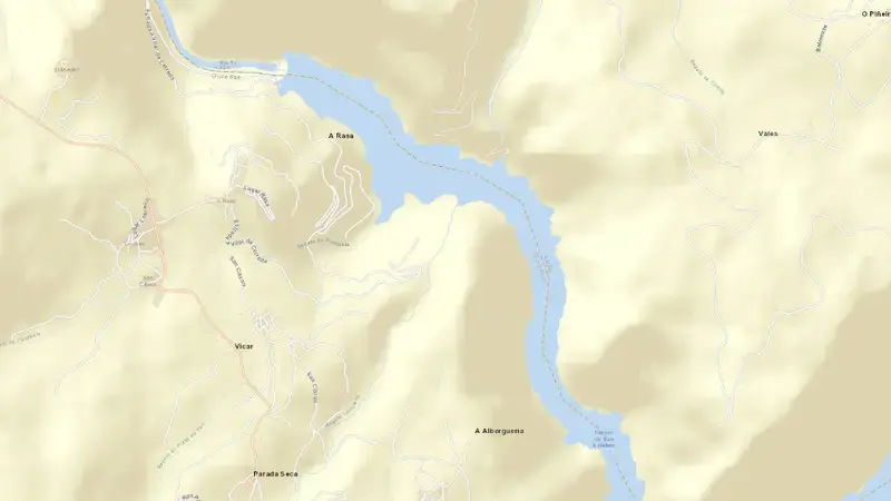 Road map of San. Estevo reservoir, Miño - Sil, Spain