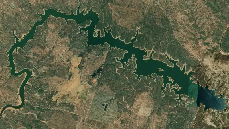 Satellite view of Sancho reservoir, Tinto, Odiel y Piedras, Spain