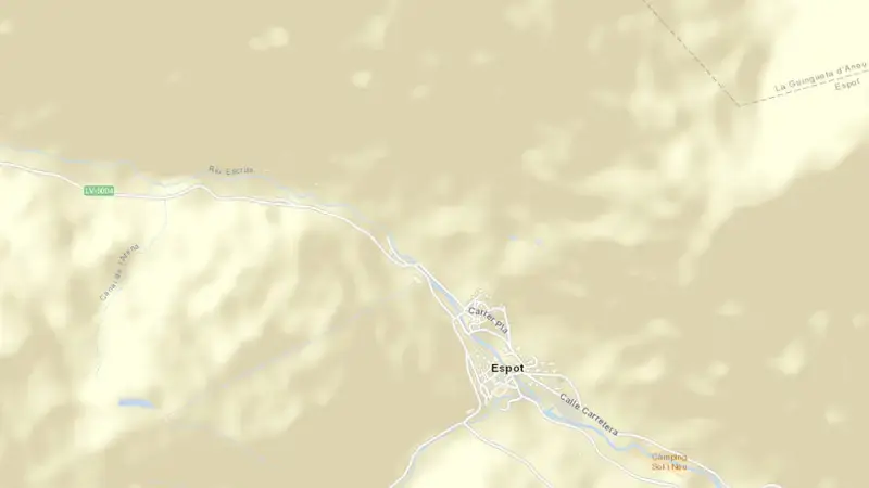 Road map of Sistema Lagos Espot reservoir, Lleida, Catalonia, Spain