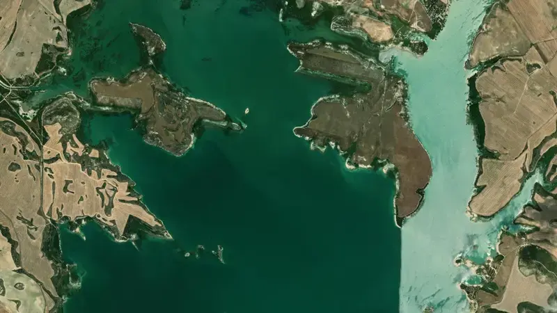 Satellite view of Sotonera reservoir, Ebro, Spain