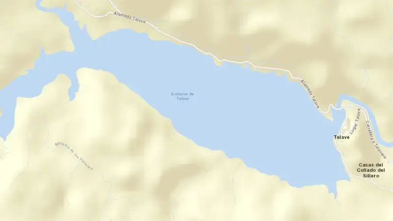 Road map of Talave reservoir, Segura, Spain