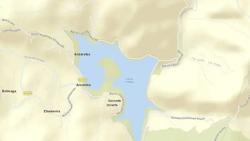 Road map of Urkulu reservoir, Cuencas Internas del País Vasco, Spain