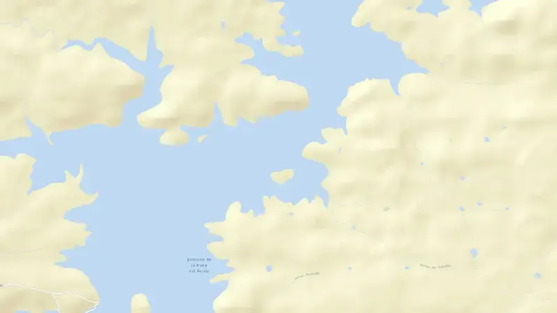 Road map of Villar del Rey reservoir, Badajoz, Extremadura, Spain