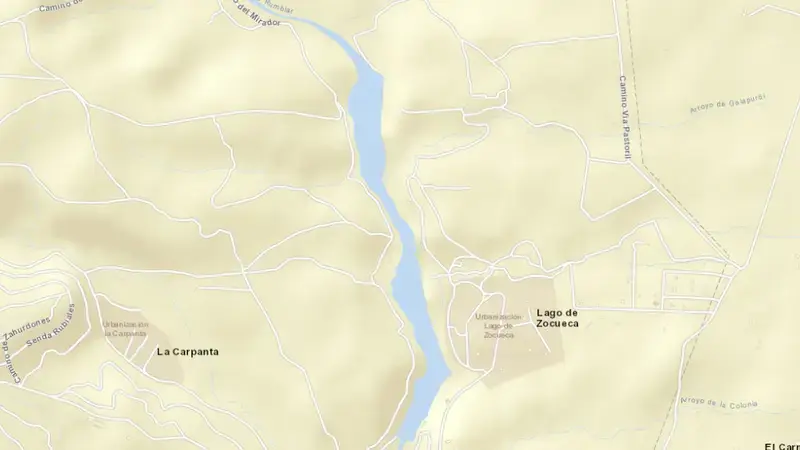 Road map of Zocueca reservoir, Jaén, Spain