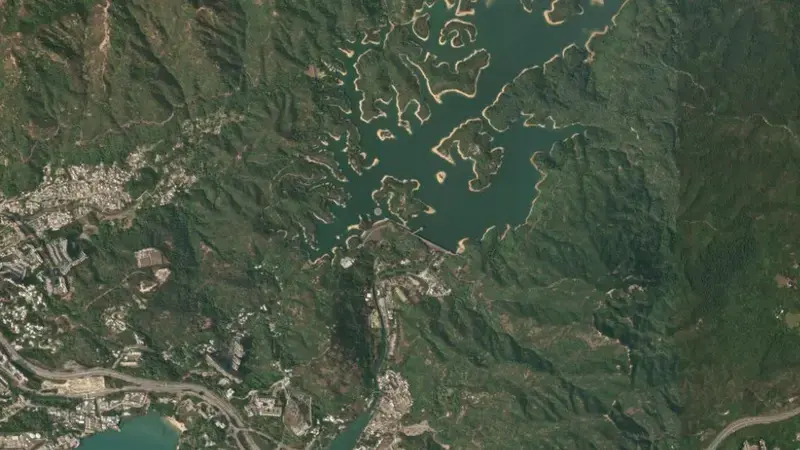 Satellite view of Tai Lam Chung Reservoir reservoir, New Territories, Hong Kong