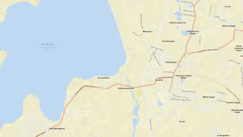 Road map of Chembarampakkam reservoir, Tamil Nadu, India