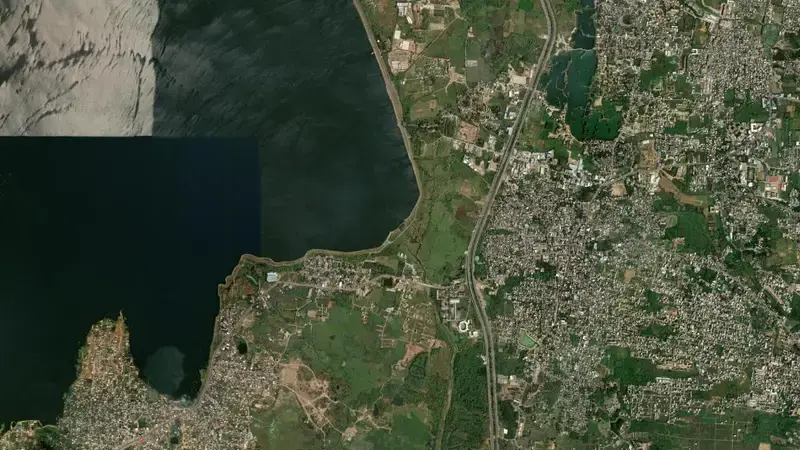 Satellite view of Chembarampakkam reservoir, Tamil Nadu, India