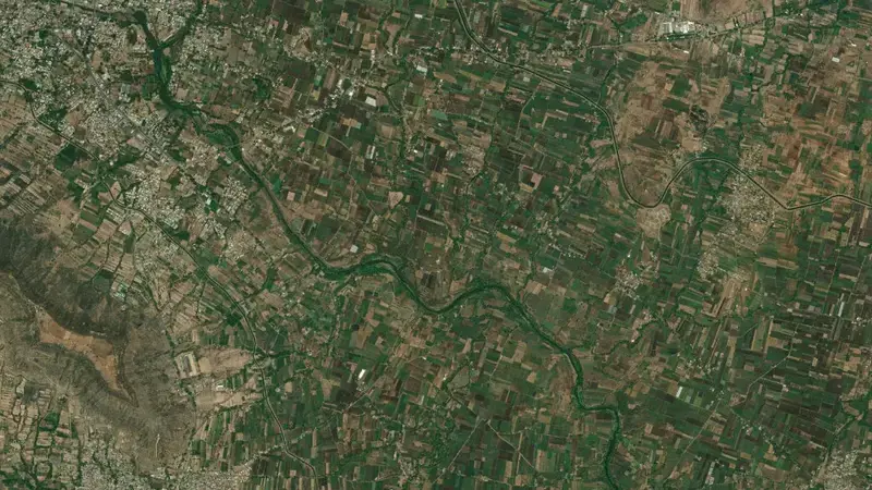Satellite view of Dhom Dam reservoir, Maharashtra, India